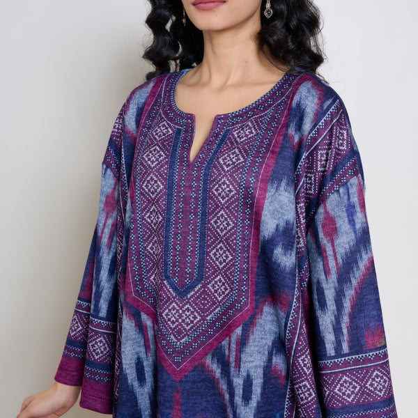 Murmur Woollen Hand Embroidered Long Kurta - Violet