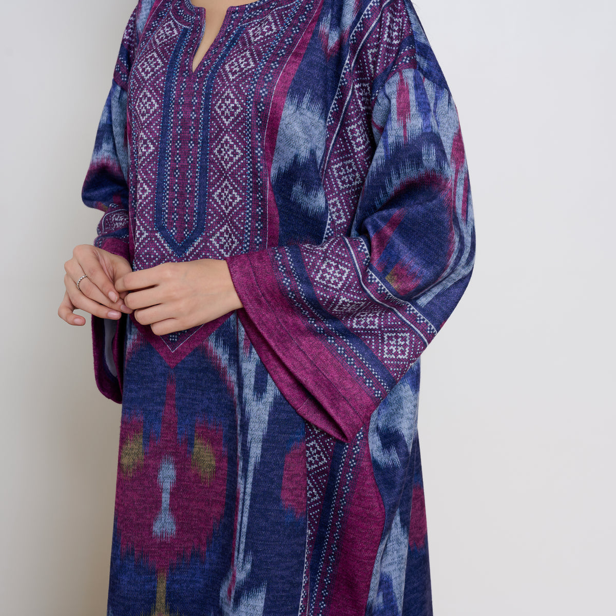 Murmur Woollen Hand Embroidered Long Kurta - Violet