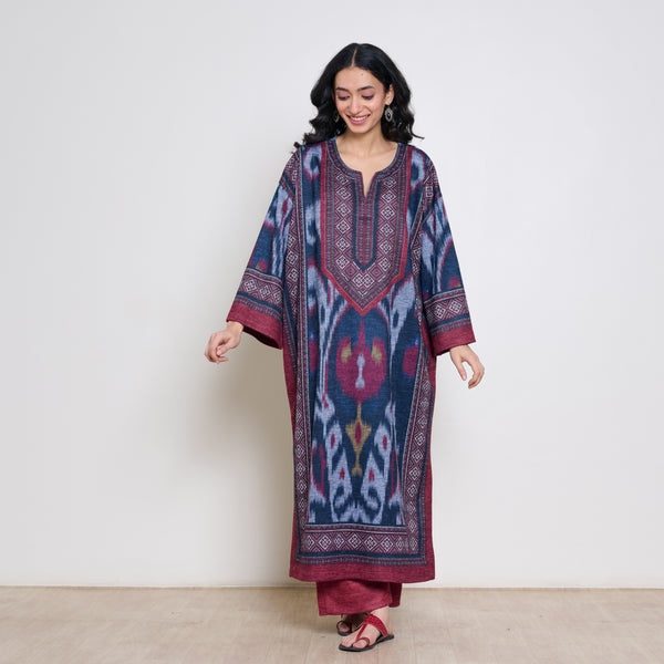 Murmur Woollen Hand Embroidered Long Kurta - Black