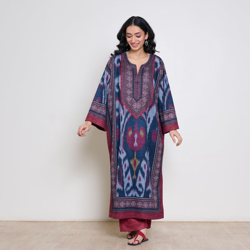Murmur Woollen Hand Embroidered Long Kurta - Black