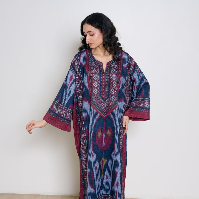 Murmur Woollen Hand Embroidered Long Kurta - Black