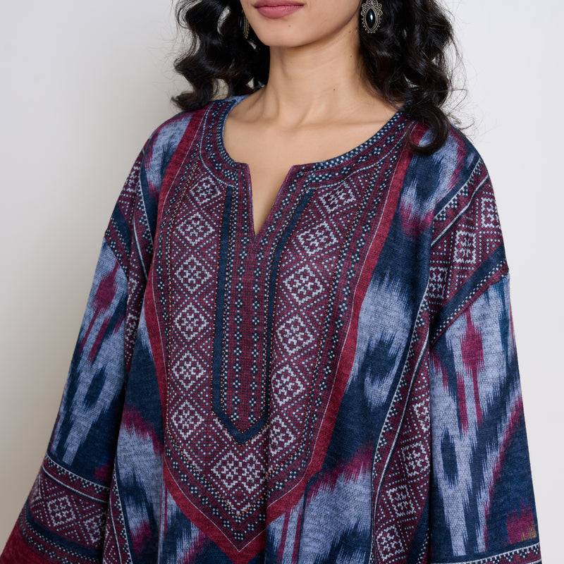 Murmur Woollen Hand Embroidered Long Kurta - Black