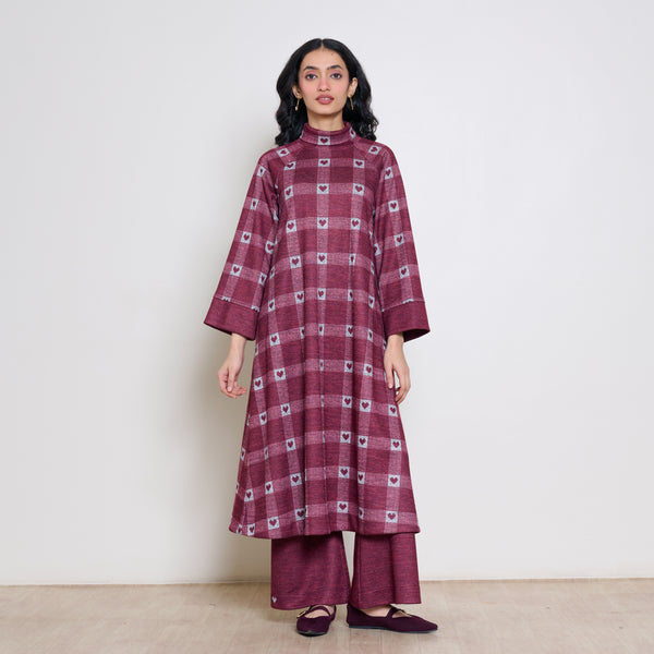 Childhood Sweetheart Woollen Kurta Set - Maroon