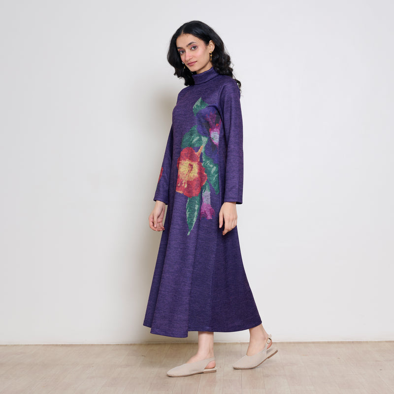 Orchid Woollen Statement Dress - Violet
