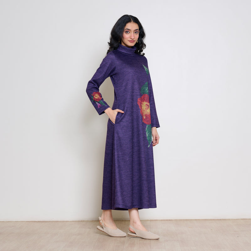 Orchid Woollen Statement Dress - Violet