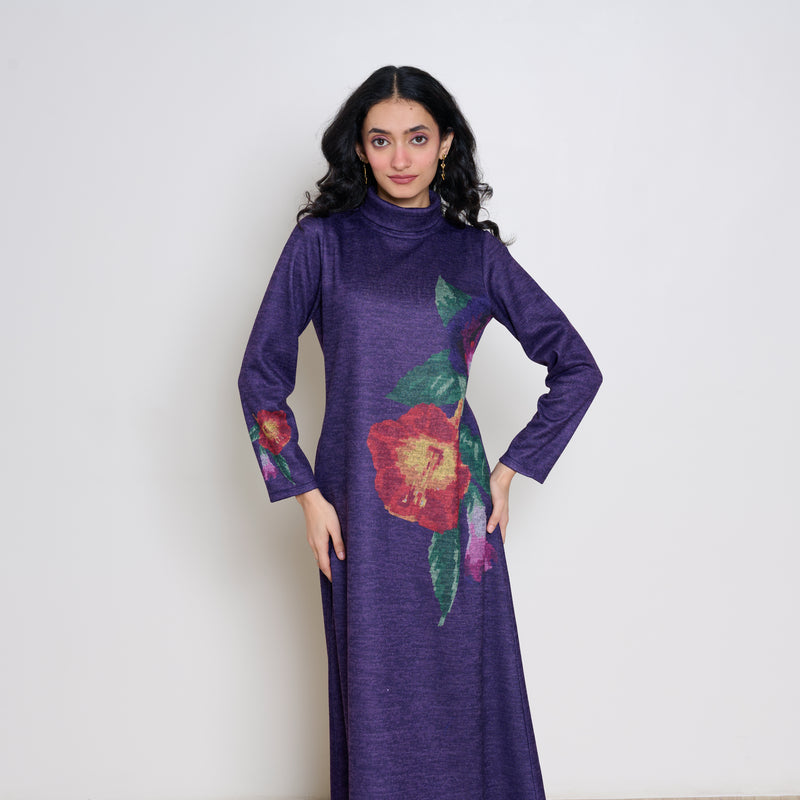 Orchid Woollen Statement Dress - Violet