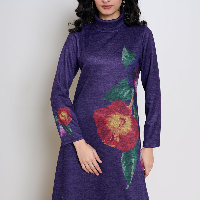 Orchid Woollen Statement Dress - Violet