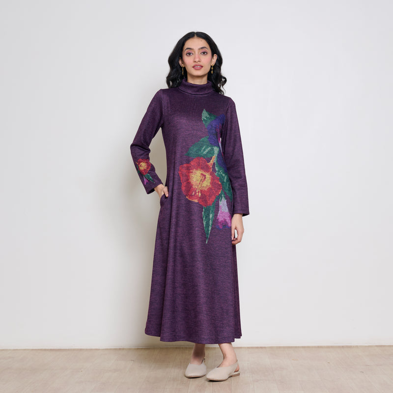 Orchid Woollen Statement Dress - Cherry Lacquer