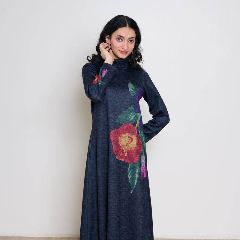 Orchid Woollen Statement Dress - Black