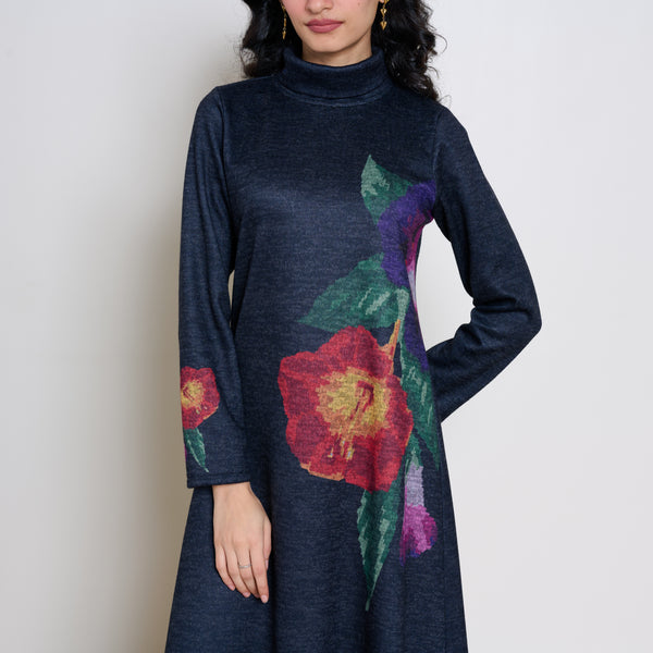 Orchid Woollen Statement Dress - Black