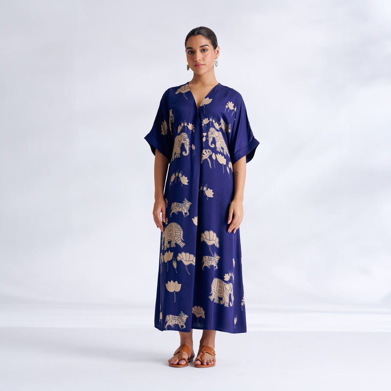 Ele Fun Modal Satin Dress - Royal Blue