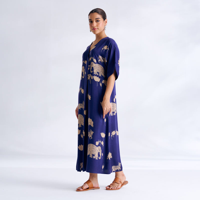 Ele Fun Modal Satin Dress - Royal Blue