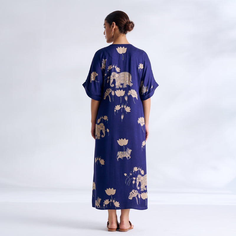 Ele Fun Modal Satin Dress - Royal Blue