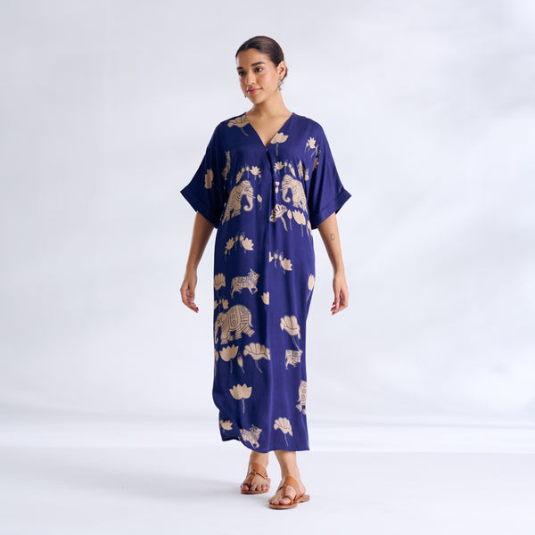Ele Fun Modal Satin Dress - Royal Blue