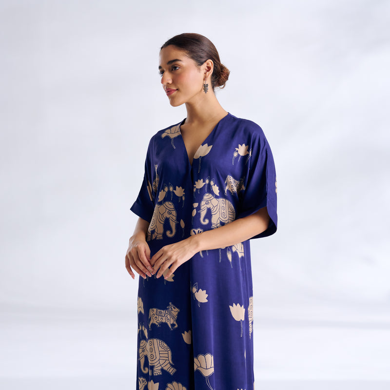 Ele Fun Modal Satin Dress - Royal Blue