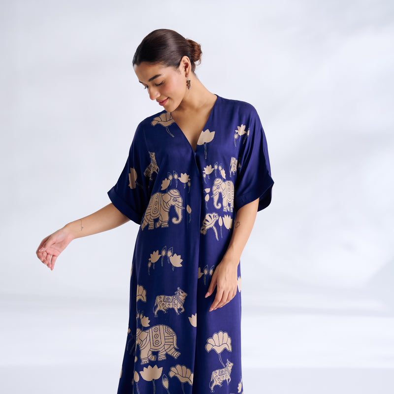 Ele Fun Modal Satin Dress - Royal Blue