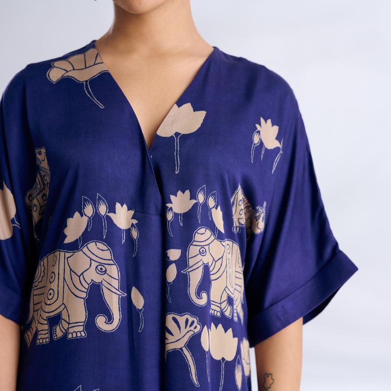 Ele Fun Modal Satin Dress - Royal Blue