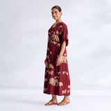 Ele Fun Modal Satin Dress - Maroon