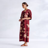 Ele Fun Modal Satin Dress - Maroon