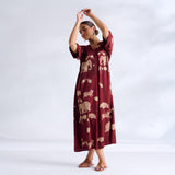 Ele Fun Modal Satin Dress - Maroon