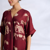 Ele Fun Modal Satin Dress - Maroon