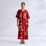 Ele Fun Modal Satin Dress - Rust Orange