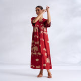 Ele Fun Modal Satin Dress - Rust Orange