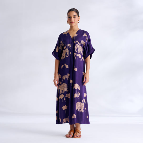 Ele Fun Modal Satin Dress - Violet