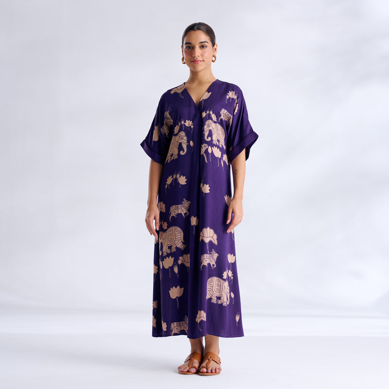 Ele Fun Modal Satin Dress - Violet