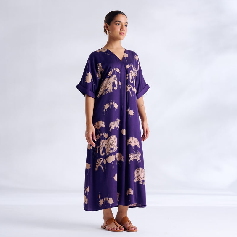 Ele Fun Modal Satin Dress - Violet