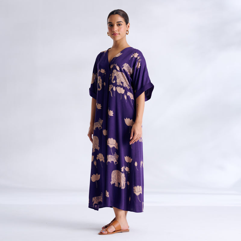 Ele Fun Modal Satin Dress - Violet
