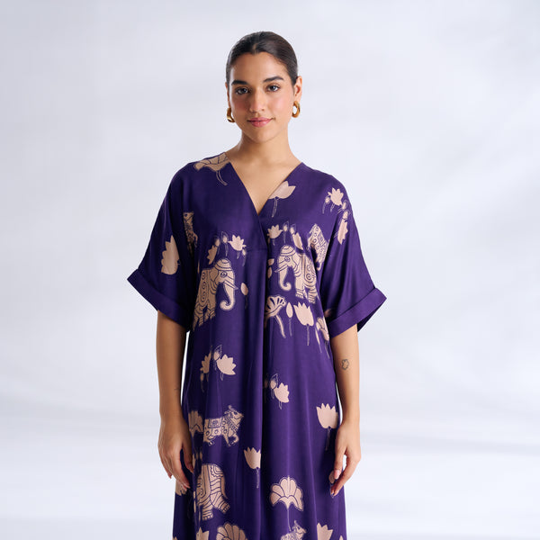 Ele Fun Modal Satin Dress - Violet