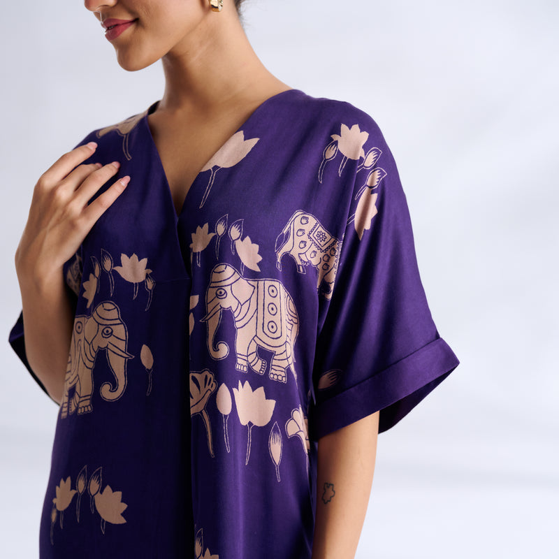 Ele Fun Modal Satin Dress - Violet