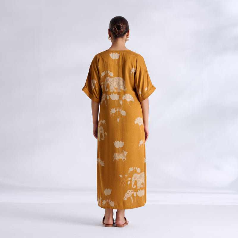 Ele Fun Modal Satin Dress - Yellow
