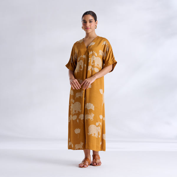 Ele Fun Modal Satin Dress - Yellow