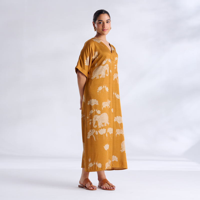 Ele Fun Modal Satin Dress - Yellow