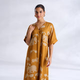 Ele Fun Modal Satin Dress - Yellow