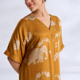 Ele Fun Modal Satin Dress - Yellow