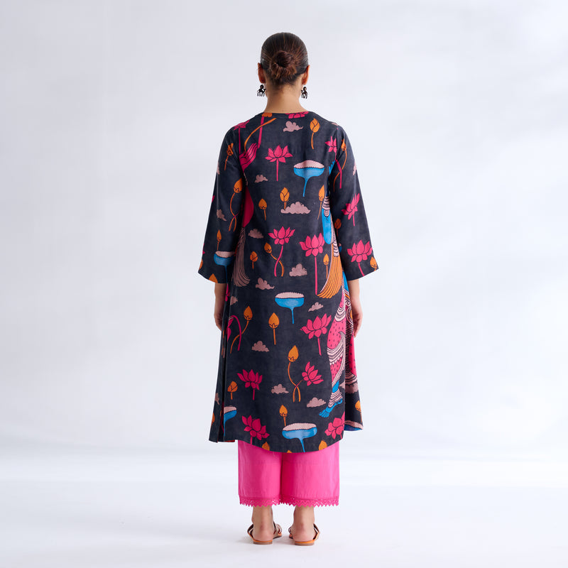 Rasika Modal Satin Kurta - Black