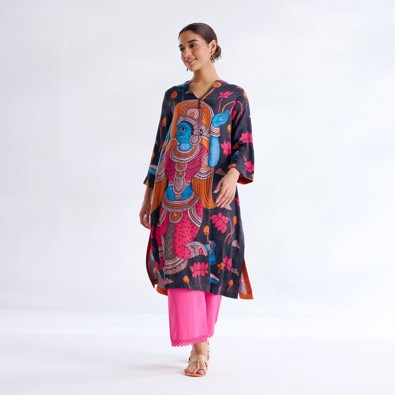 Rasika Modal Satin Kurta - Black