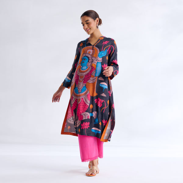 Rasika Modal Satin Kurta Set - Black
