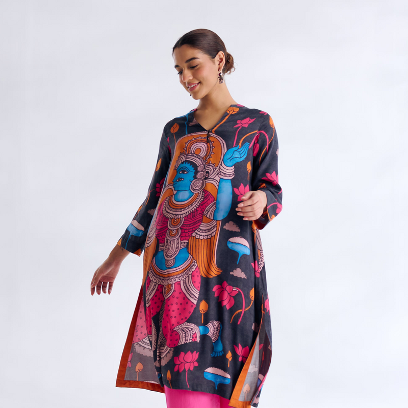 Rasika Modal Satin Kurta - Black