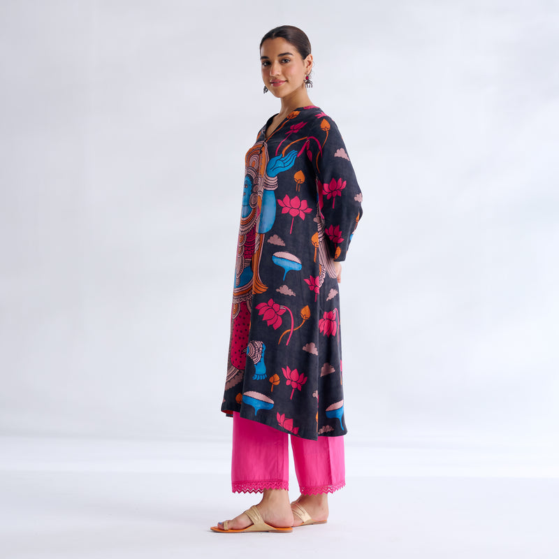 Rasika Modal Satin Kurta Set - Black