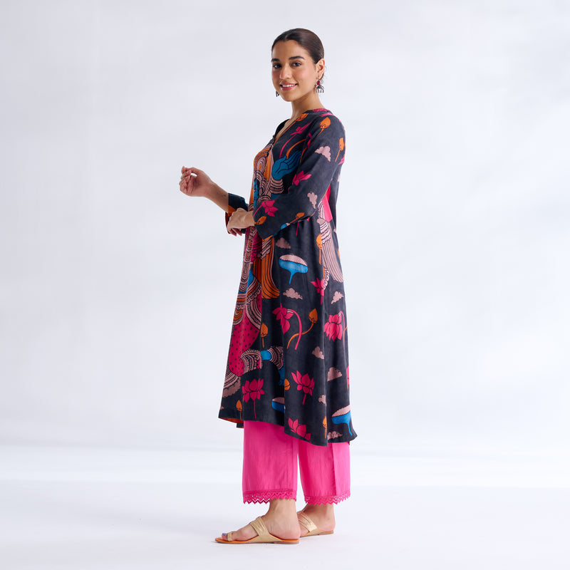 Rasika Modal Satin Kurta Set - Black