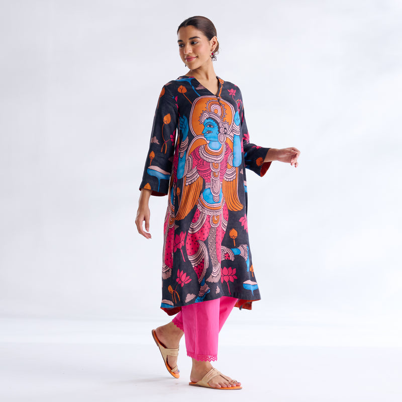 Rasika Modal Satin Kurta - Black