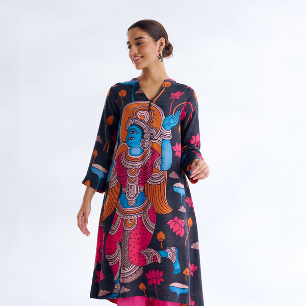 Rasika Modal Satin Kurta - Black