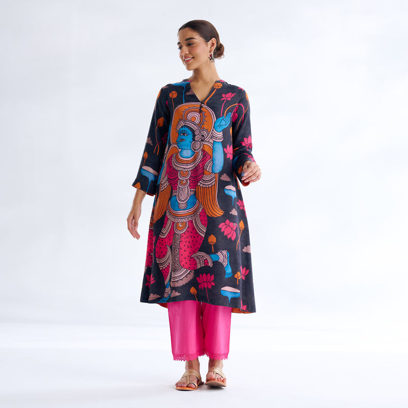 Rasika Modal Satin Kurta - Black