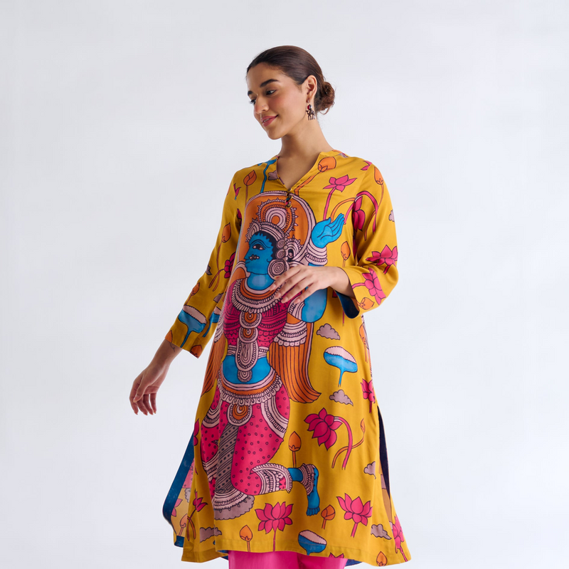 Rasika Modal Satin Kurta - Yellow