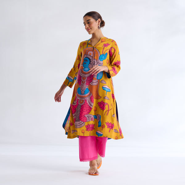 Rasika Modal Satin Kurta Set - Yellow