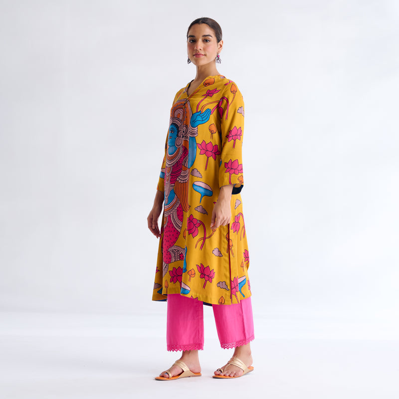 Rasika Modal Satin Kurta - Yellow